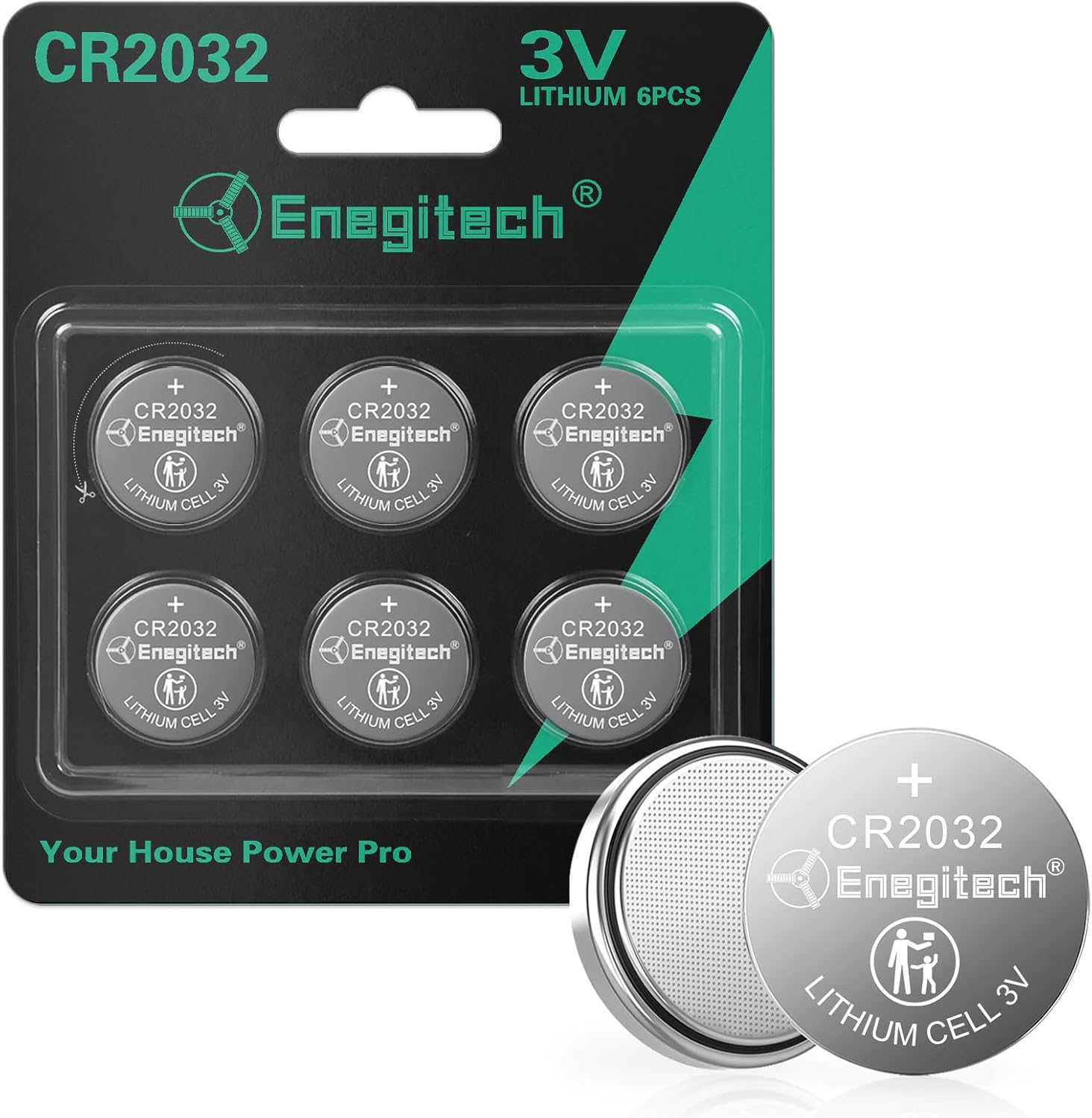CR2032 Lithium Coin Batteries Button 2032 3V Recommended for Use in Key Fobs, Watches, Door sensors, Calculators, Remote Controls, Thermometers, Key Finder GPS Compatible (6-Pack)