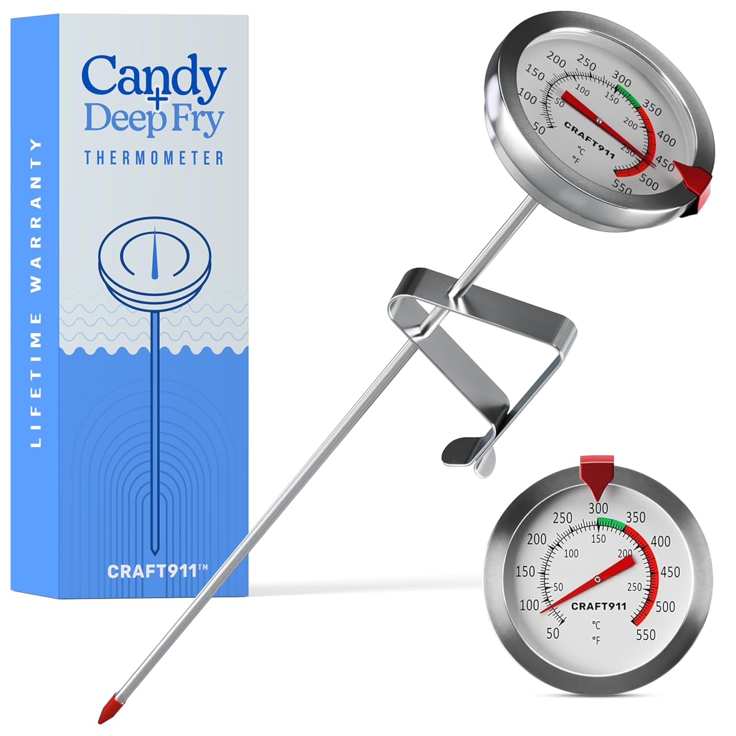 Candy Thermometer with Pot Clip - Deep Fry Oil Thermometer for Frying and Candle Making Classic (Popular)