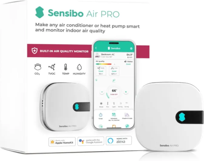Air PRO - Air Conditioner Smart Controller & Air Quality Sensor - Smart Thermostat for Mini Split, Window, Portable AC - Temp & Humidity Sensors - Google, Alexa, Siri & Apple HomeKit Compatible