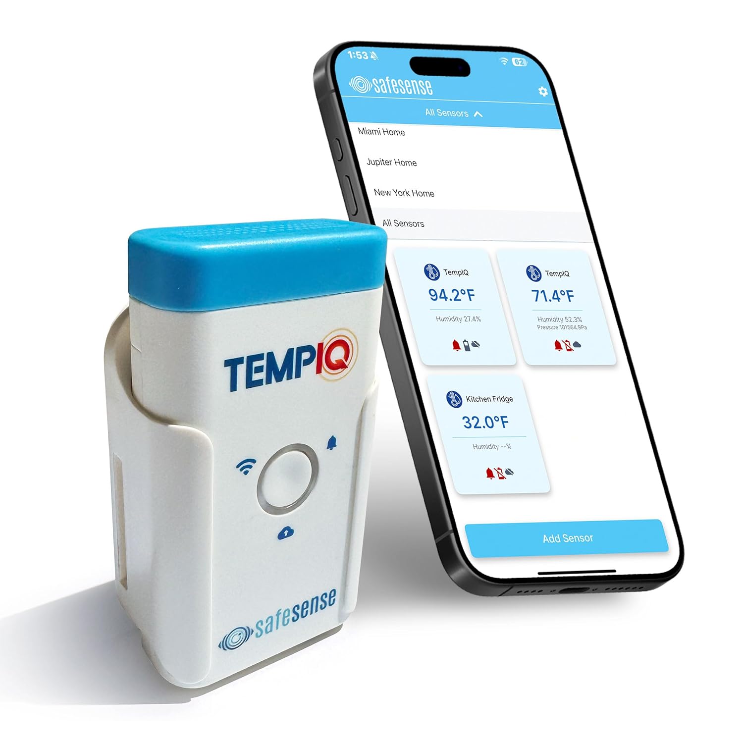 TEMPIQ Remote WiFi Temperature & Humidity Sensor - App Integration, Alerts, Helps Monitor 2nd Home, AirBnb, RV, Pets,Freezer and Server Room, Indoor & Outdoor Hygrometer & Thermometer 1-Pack (Lithium Batteries)