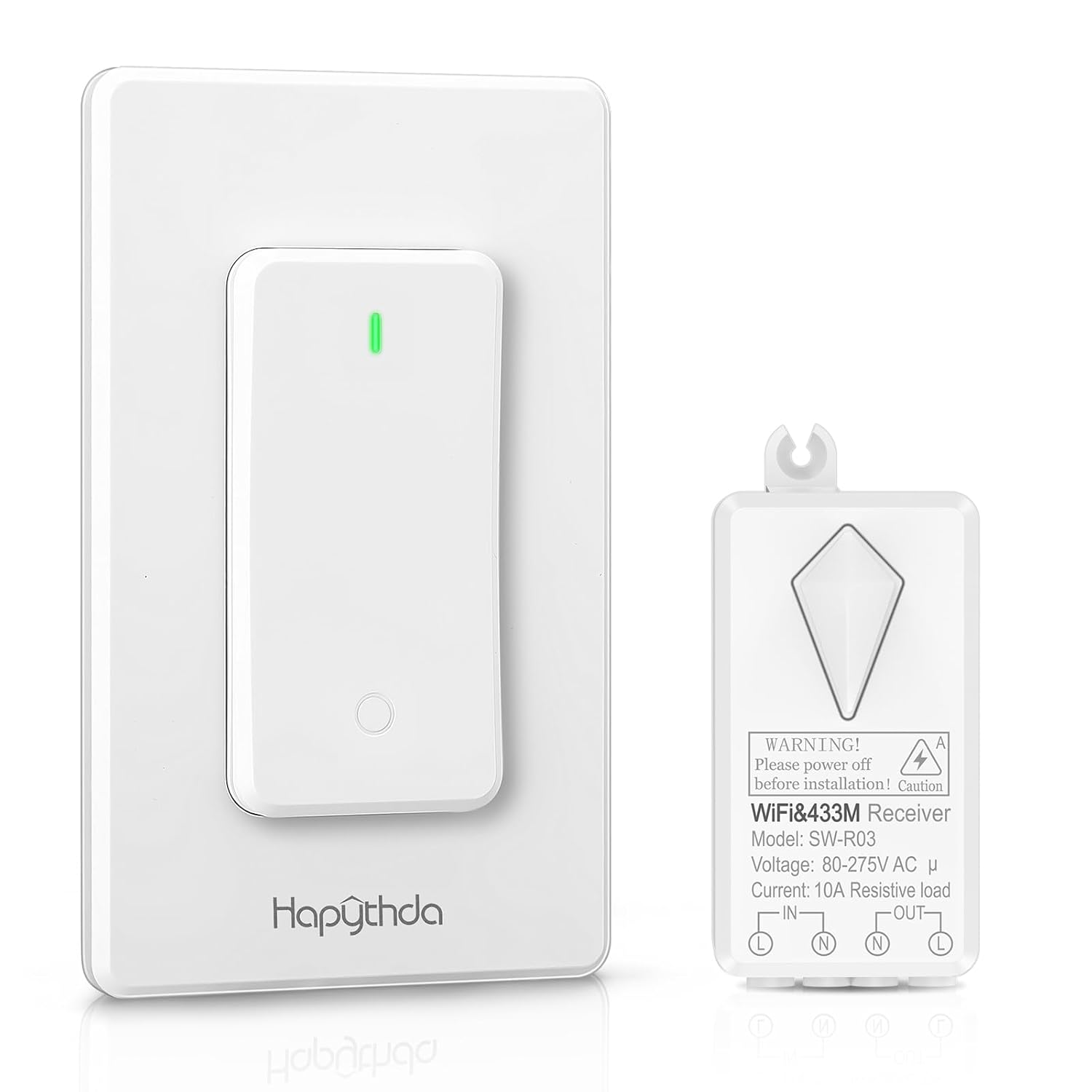 Smart Light Switch, 2.4GHz Wi-Fi & RF433 Wireless Light Switch and Receiver Kit, Remote Light Switch for Ceiling Lights & Fans, No in-Wall Wiring, Works with Alexa, Google Assistant and IFTTT 1 Switch WIFI Switch