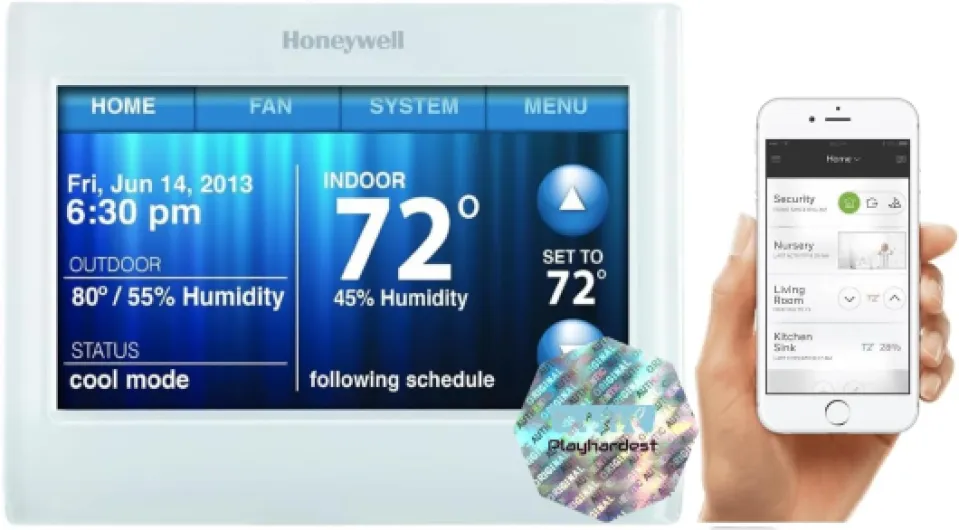 Honeywell TH9320WF5003 Wi-Fi 9000 Color Touch Screen Programmable Thermostat, White with Extended 5-Year Warranty with Playhardest Cleaning Cloth