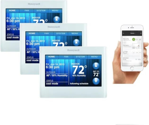 Honeywell TH9320WF5003 Wi-Fi 9000 Color Touch Screen Programmable Thermostat, White, Requires C Wire 3 Pack with Extended 5-Year Warranty