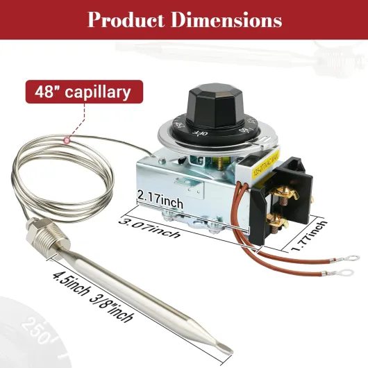 D1/D18 Thermostat for Steam Table, Buffet Table Temperature Control, 30A RES 125-277VAC, 3/8" X 4-1/2"Bulb, 60°~250°F