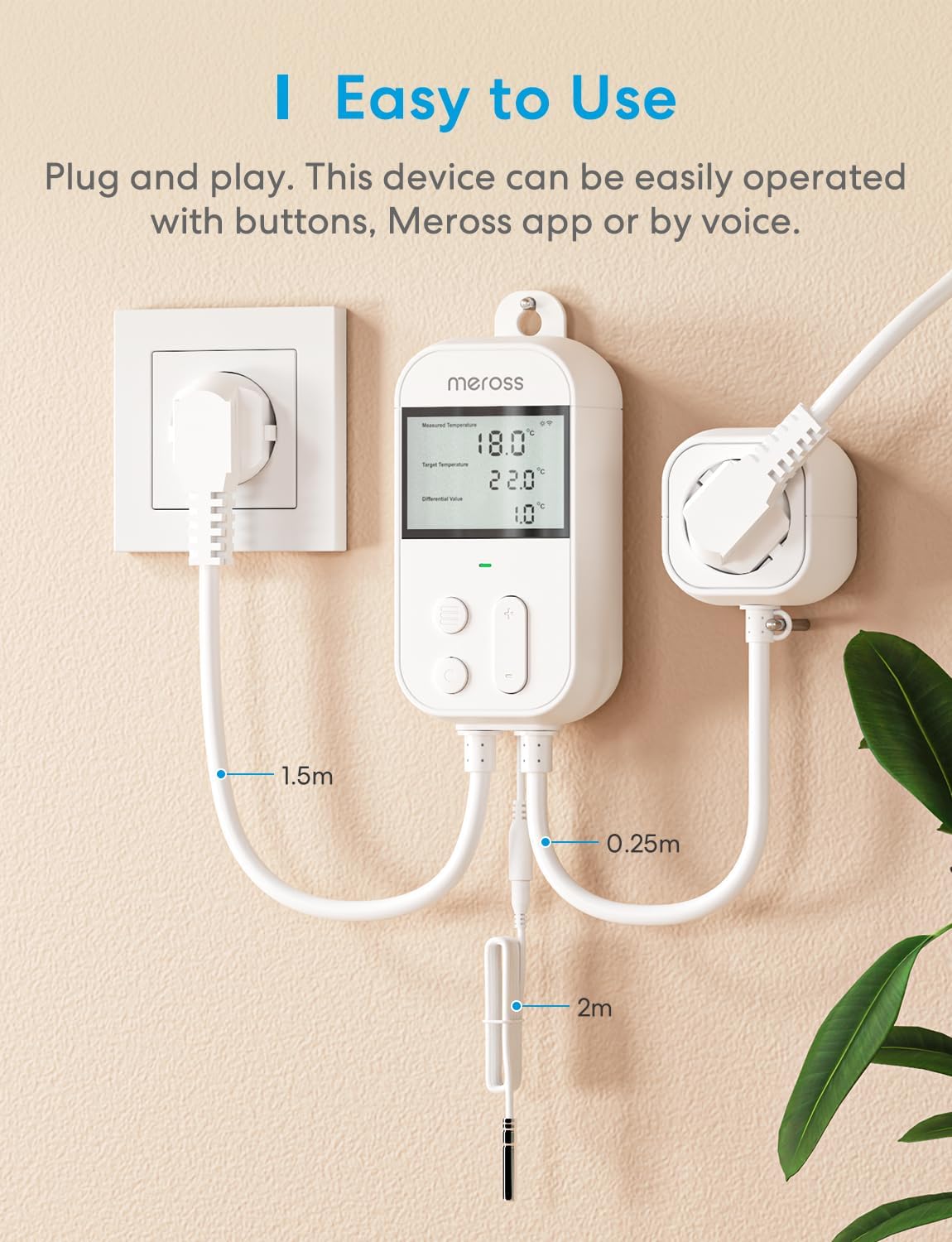 WiFi Smart Thermostat Works with HomeKit Alexa Google Home, Digital Wireless Thermostat Temperature Controller Remote and Voice Control for Heating and Cooling, 13A, White Thermostat Plug