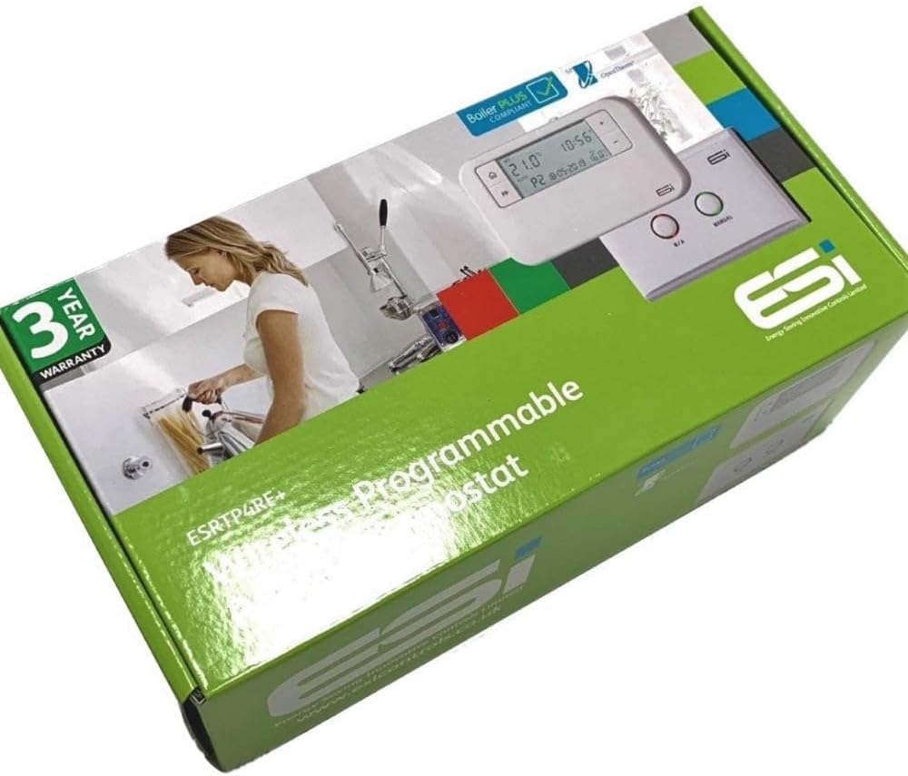 ESI - Energy Saving Innovation Controls ESRTP4RF+ Wireless Programmable Room Thermostat, White Single