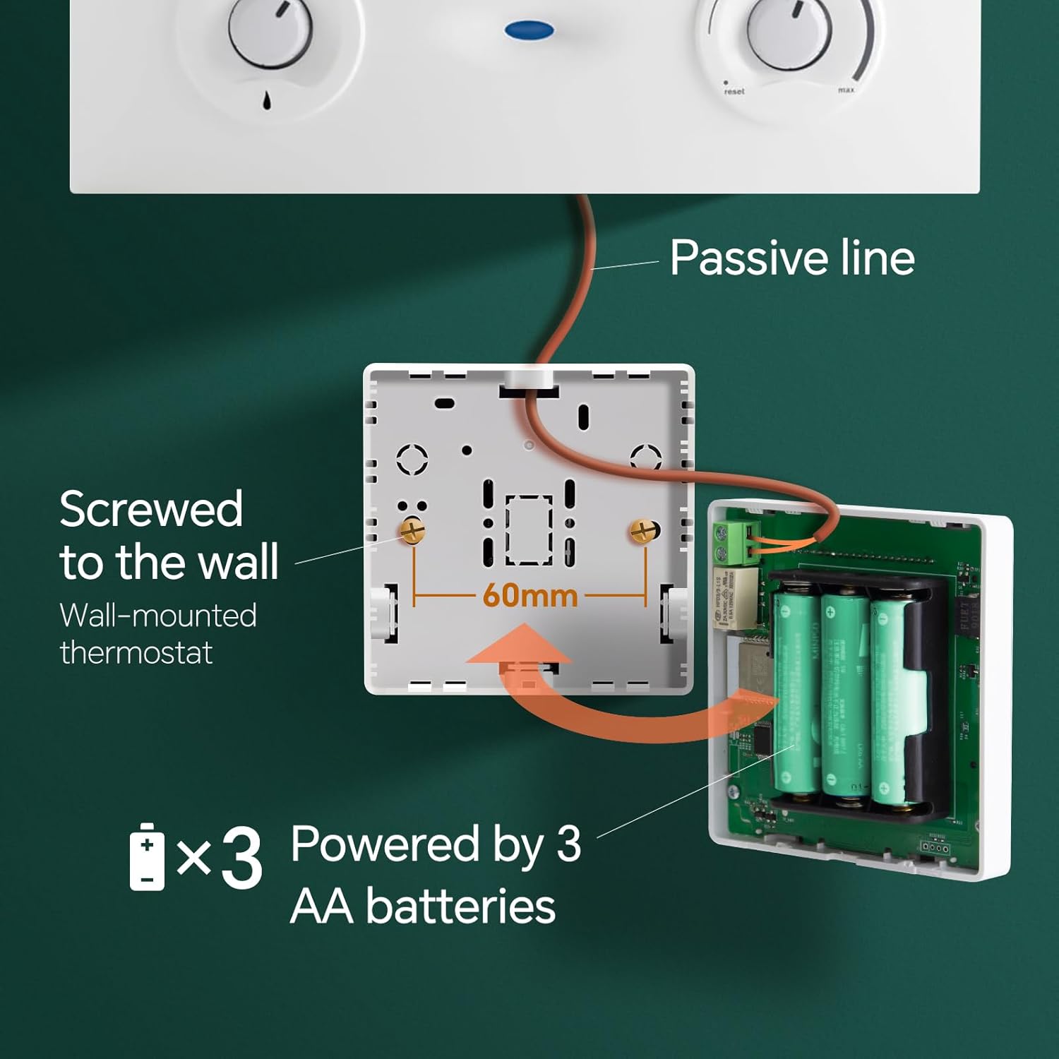 Beok Smart Thermostat for Combi Boiler, Wifi thermostat 2-Wire for Boiler Heating Compatible with Tuya app, Programmable Digital with Voice Control, Battery-powered Surface Mount White